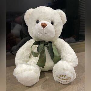 Harrods My First Teddy Plush Teddy Bear with Olive Green Ribbon & gold text